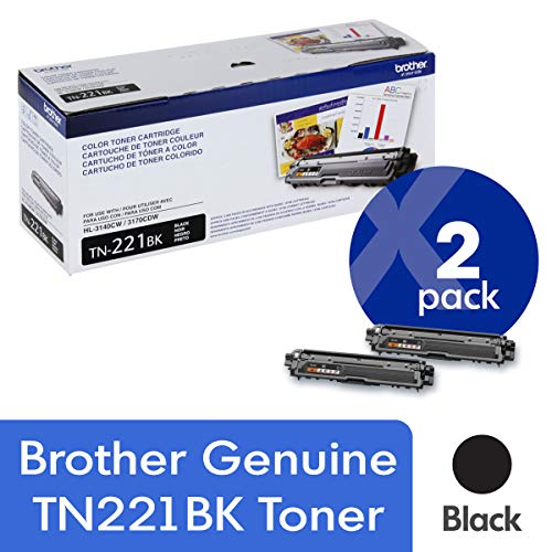 Brother Genuine TN221BK 2-Pack Standard Yield Black Toner Cartridge with Approximately 2,500 Page Yield/Cartridge