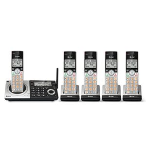 AT&T CL83507 DECT 6.0 5-Handset Cordless Phone for Home with Dual Keypad Base, Answering Machine, Call Blocking, Caller ID Announcer, Intercom and Long Range, Silver/Black