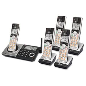 AT&T CL83507 DECT 6.0 5-Handset Cordless Phone for Home with Dual Keypad Base, Answering Machine, Call Blocking, Caller ID Announcer, Intercom and Long Range, Silver/Black