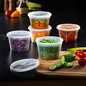 16 oz. Plastic Deli Food Storage Containers with Airtight Lids [48 Sets]
