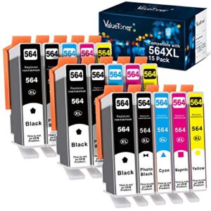 valuetoner compatible ink cartridge replacement for hp 564xl 564 xl combo pack for photosmart 5510 5520 6520 7520 premium c309a c410a printer (15pack:3 black,3 photo black, 3 cyan,3 magenta,3 yellow)