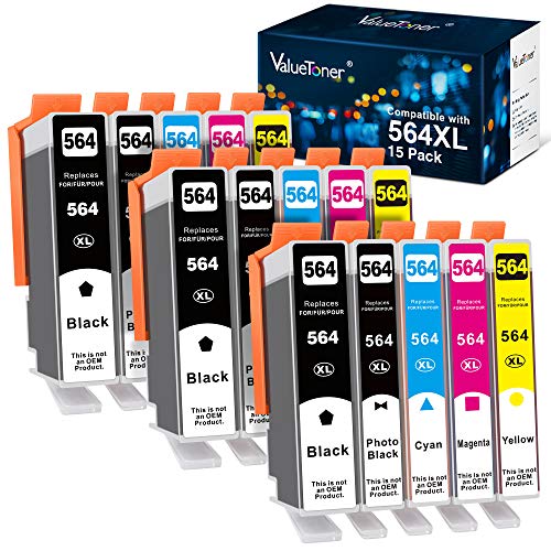 Valuetoner Compatible Ink Cartridge Replacement for HP 564XL 564 XL Combo Pack for Photosmart 5510 5520 6520 7520 Premium C309A C410A Printer (15Pack:3 Black,3 Photo Black, 3 Cyan,3 Magenta,3 Yellow)