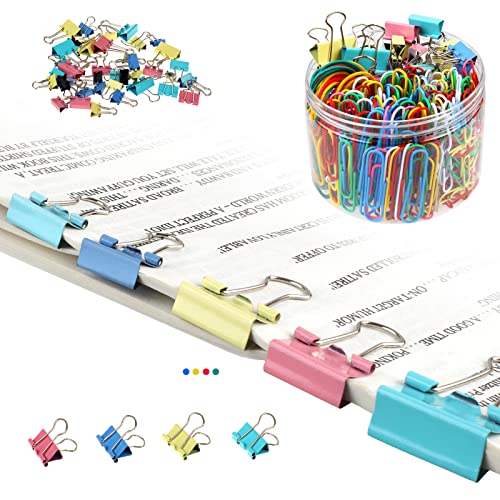 300 Pcs Paper Clips, Binder Clips and Rubber Bands, Office Supply Set, Paper Clips and Paper Clamps, School Supplies Office Supplies Teacher Supplies for Office Desk Essentials (Assorted Sizes)