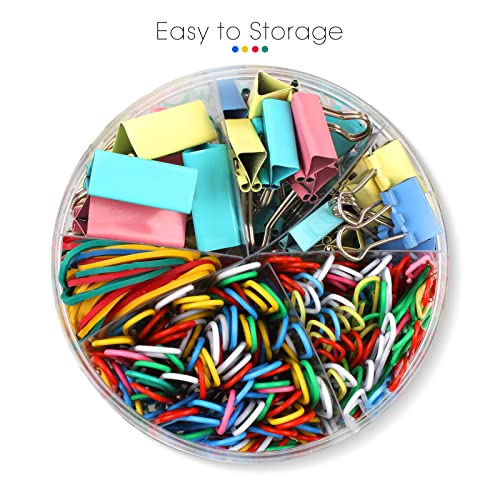 300 Pcs Paper Clips, Binder Clips and Rubber Bands, Office Supply Set, Paper Clips and Paper Clamps, School Supplies Office Supplies Teacher Supplies for Office Desk Essentials (Assorted Sizes)