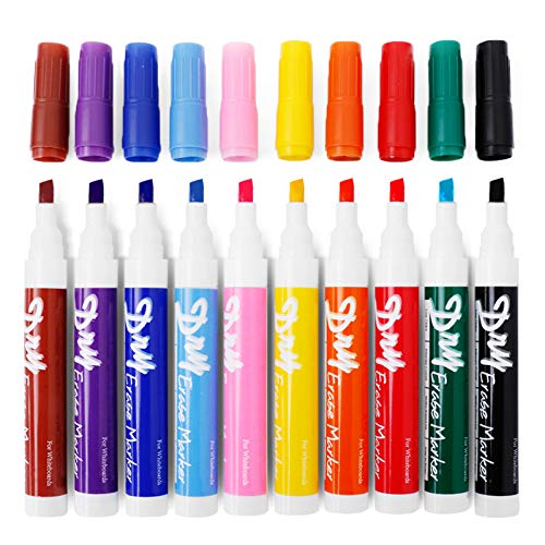 Volcanics Dry Erase Markers Low Odor Chisel Tip Whiteboard Markers Pack of 10,10 Colors