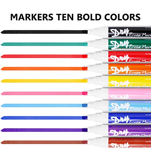 Volcanics Dry Erase Markers Low Odor Chisel Tip Whiteboard Markers Pack of 10,10 Colors