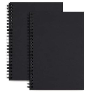 labuk 2 pack a5 spiral notebook 100 pages blank sketchbook pad unlined notebooks soft cover kraft journal 8.3″x 5.5″ memo notepads diary planner, 50 sheets for school office travel (black)