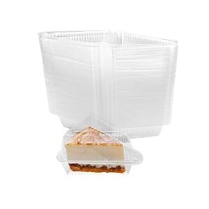 100 pieces cake slice plastic containers, 5 inches hinged lid cheese cake container, for home, bakery and cafe