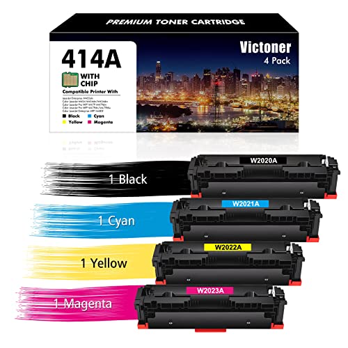 VICTONER 414A 414X Toner Cartridges 4 Pack (with Chip) Compatible Replacement for HP 414A 414 W2020A Work for HP Color Pro MFP M479fdw M479fdn M454dw M454dn Printer Ink (Black Cyan Magenta Yellow)