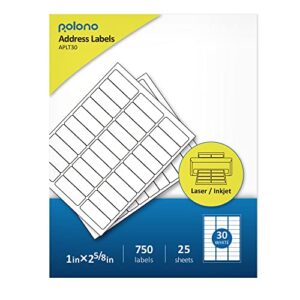 Mailing Address Labels, 1" x 2-5/8" Shipping Address Labels for Inkjet & Laser Printers, 750 Blank POLONO Address Labels Compatible with Avery 5160, 8160 Labels, FBA and SKU Labels, Easy to Peel