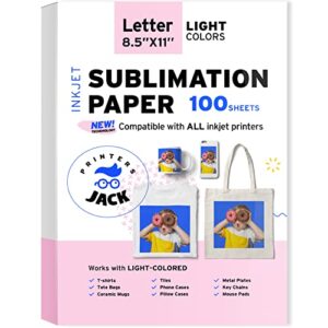 sublimation paper heat transfer paper 100 sheets 8.5″ x 11″ 125 gsm for any epson sawgrass ricoh inkjet printer with sublimation ink for diy t shirt mugs