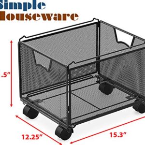 SimpleHouseware Stackable Mesh Hanging File Organizer with Wheels, Black