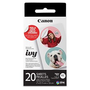 canon ivy zink pre-cut circle sticker paper, 20 sheets
