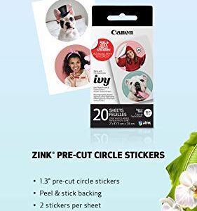 Canon IVY ZINK Pre-Cut Circle Sticker Paper, 20 Sheets