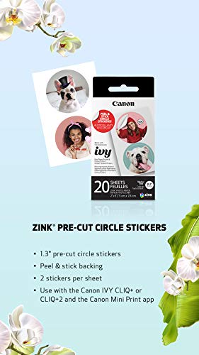 Canon IVY ZINK Pre-Cut Circle Sticker Paper, 20 Sheets