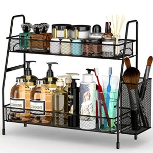 eknitey bathroom countertop organizer shelf – 2 tier counter spice rack metal makeup rack small perfume organizer for sink/bedroom/living room/kitchen/office