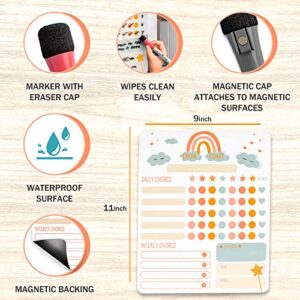 Magnetic Dry Erase Chore Chart for Kids - Perfect to Motivate Your Kids - Simplified 9” x 11” Reward and Behavior Chart for Your Fridge - Teach Responsibility at Home in a Motivating and Simple Way