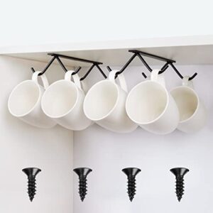 cabinet hook mug holder – hanging coffee cup rack for kitchen, under cabinets metal hangers organizer shelf storage utensil (black)