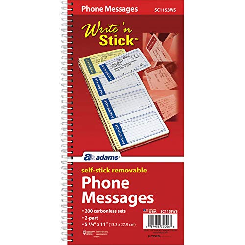 Adams Write 'N Stick Message Pad, 2-Part, Carbonless, Blue, 5-1/4" x 11", 200 Sets per Book (SC1153WS)