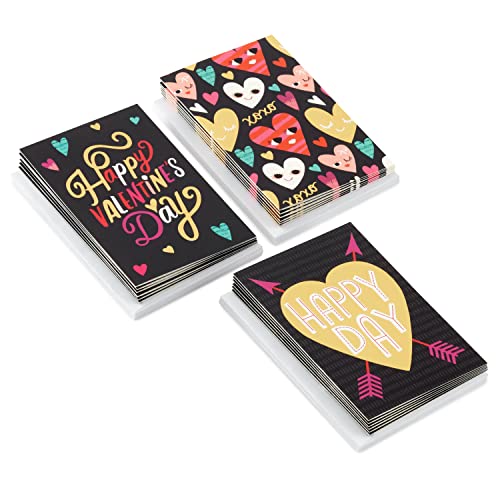 Hallmark Kids Mini Valentines Day Cards Assortment, 18 Classroom Cards with Envelopes (Gold Foil Happy Hearts)