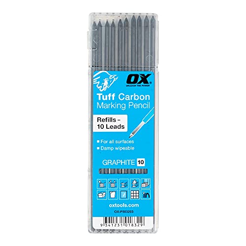 OX Tools Tuff Carbon Marking Pencil Replacement Lead 10-Pack | Basic Graphite Lead