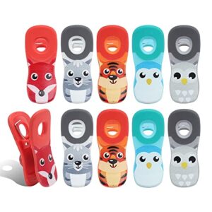 cook with color cute magnetic bag clips – 10 pc. set of chip clips and snack clips with printed designs- kitchen and food bag clips for airtight seal for food storage (animal pals)