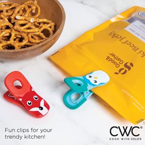 COOK WITH COLOR Cute Magnetic Bag Clips - 10 Pc. Set of Chip Clips and Snack Clips with Printed Designs- Kitchen and Food Bag Clips for Airtight Seal for Food Storage (Animal Pals)