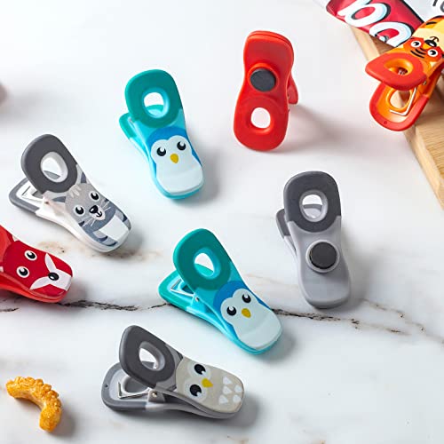 COOK WITH COLOR Cute Magnetic Bag Clips - 10 Pc. Set of Chip Clips and Snack Clips with Printed Designs- Kitchen and Food Bag Clips for Airtight Seal for Food Storage (Animal Pals)