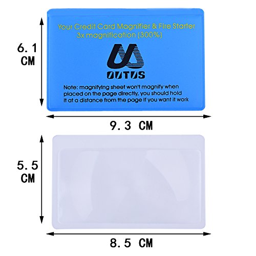 Outus 4 Pack Plastic Reading Magnifier Lens Credit Card Size Magnifier Wallet Pocket Lens Firestarter (300% Magnifier Lens)