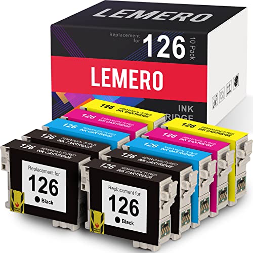 LEMERO Remanufactured Ink Cartridges Replacement for Epson 126 T126 to use with Workforce 545 845 630 645 840 633 635 520 WF-3520 WF-3540 Stylus NX430 (10 Pack)