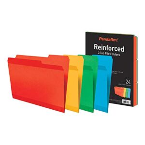 pendaflex reinforced file folders, extra durable, poly reinforced edges, assorted colors, letter size, 1/3 cut tabs, 24 per pack (86213)