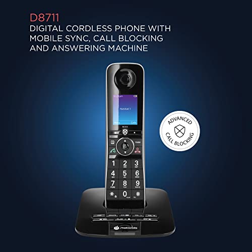 Motorola Voice D8711 Cordless Phone System w/Digital Handset + Bluetooth to Cell, Answering Machine, Call Block - Black