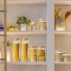 Urban Green Glass Jars with Bamboo Lids, Glass Airtight Canisters sets, Glass Food Storage Container, Pantry Organization and Storage Jars, Kitchen Canisters Sets, Spice Jars, Flour Containers of 6