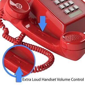 Home Intuition Classic Corded Phone for Hearing Impaired Telephone for Seniors with Extra Loud Ringer, Red