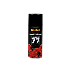 scotch super 77 multipurpose adhesive spray, bonds to fabric, cardboard, plastic, metal, wood, felt, and more, 10.7 ounces (7716)