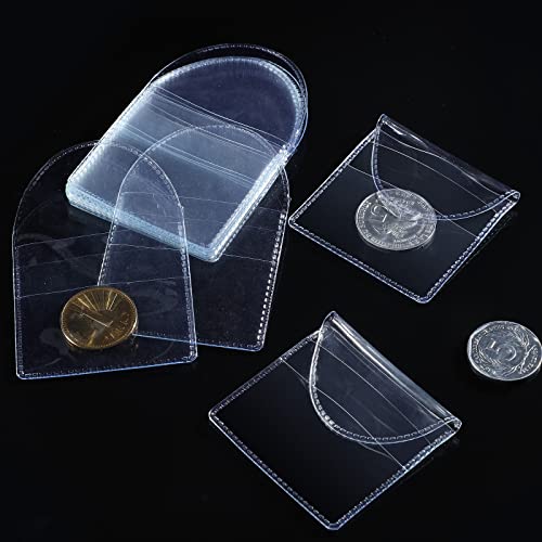 50 Pcs Single Pocket Coin Sleeves Collectors Individual Clear Plastic Sleeves Holders Small Coin Holders Plastic Coin Pouch Single Coin Protector for Coins Jewelry and Small Items Storage (2.2 Inches)