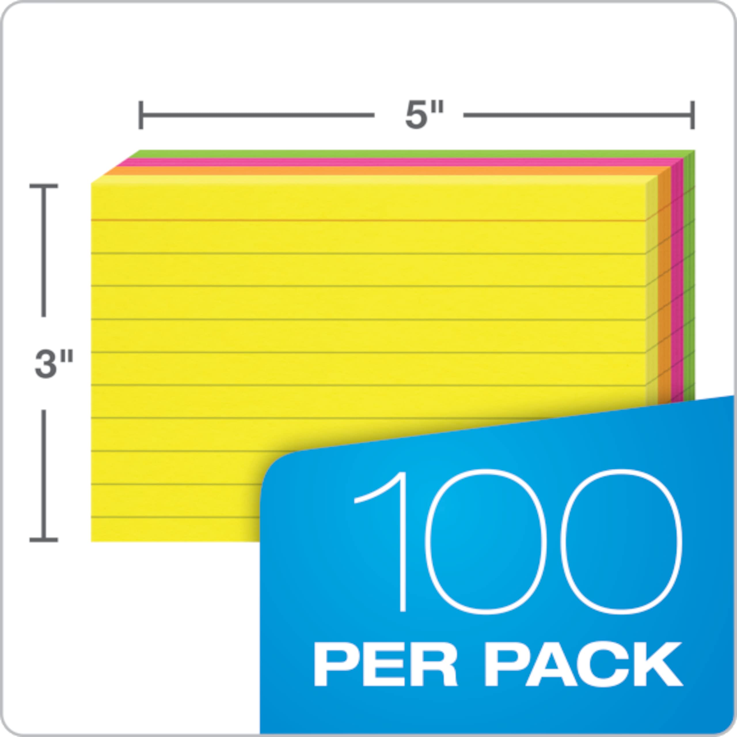 Oxford Neon Index Cards, 3" x 5", Ruled, Assorted Colors, 300 Per Pack (81300EE)