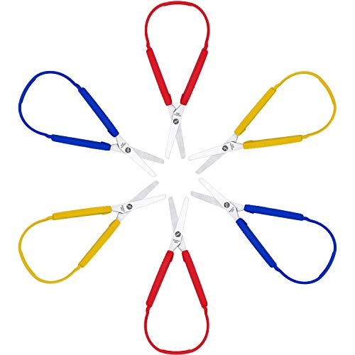 Loop Scissors Colorful Grip Scissors Loop Handle Self-Opening Scissors Adaptive Cutting Scissors for Children and Adults Special Needs, 8 Inches (Yellow, Red, Blue, 3 Packs)