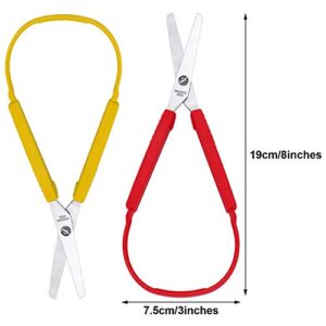 Loop Scissors Colorful Grip Scissors Loop Handle Self-Opening Scissors Adaptive Cutting Scissors for Children and Adults Special Needs, 8 Inches (Yellow, Red, Blue, 3 Packs)