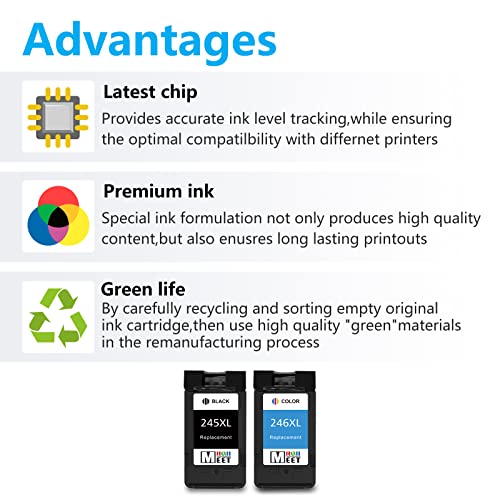 MeetRGB remanufactured Replacement for 245XL and 246XL Ink Cartridge Canon PG-245 CL-246 for Pixma iP2820 MX490 MX492 MG2520 MG2920 MG3029 MG3020 MG2420 TS3420 TS3120 TS3129 TS3320 TS3329 TR4520 MX492