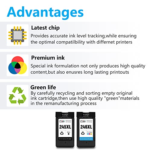 MeetRGB remanufactured Replacement for 245XL and 246XL Ink Cartridge Canon PG-245 CL-246 for Pixma iP2820 MX490 MX492 MG2520 MG2920 MG3029 MG3020 MG2420 TS3420 TS3120 TS3129 TS3320 TS3329 TR4520 MX492