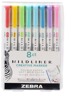 zebra pen 78108 mildliner double ended highlighter set, broad and fine point tips, assorted ink planner colors, 8-pack