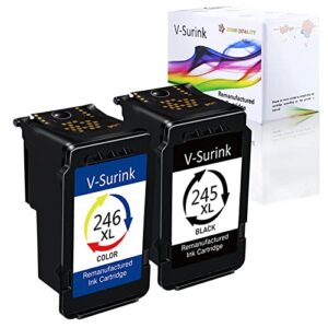 V-Surink High-Yield 245XL 246XL Ink Cartridge Replacement for Canon PG-245XL CL-246XL Compatible with Pixma MX490 MX492 MG2522 TS3122 TS3322 TS3320 TR4500 TR4520 TR4522 MG2500 Printer (1Black 1Color)