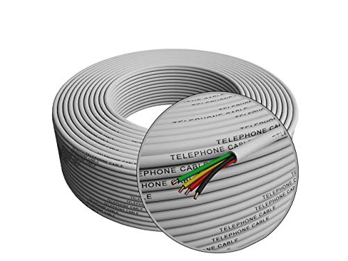 Phone Cable 300ft Rounded White Roll (100m Long) 4x1/0.4 26 AWG Gauge Solid Wire -Round Telephone Cord Line Extension Bulk Rool Reel -compatible with RJ11 4P4C Crimp End Connector Jack - Tupavco TP801