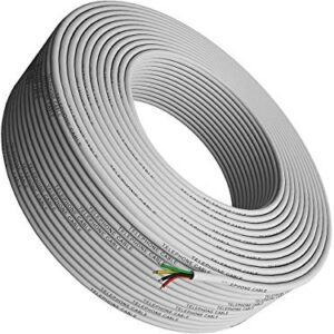 Phone Cable 300ft Rounded White Roll (100m Long) 4x1/0.4 26 AWG Gauge Solid Wire -Round Telephone Cord Line Extension Bulk Rool Reel -compatible with RJ11 4P4C Crimp End Connector Jack - Tupavco TP801