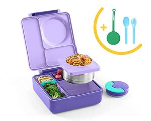 omiebox bento box for kids insulated bento lunch box with leak proof thermos food jar, 3 compartments + mint green utensil set with case