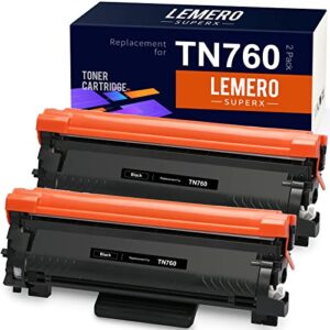 tn760 lemerosuperx remanufactured toner cartridges replacement for brother tn760 tn730 tn 760 work for hl-l2350dw mfc-l2710dw hl-l2395dw mfc-l2750dw (black, 2 pack)