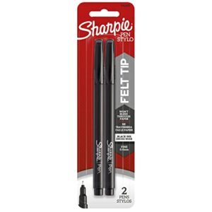 sharpie felt tip pens, fine point, black, 2 count
