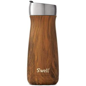 s’well stainless steel traveler bottle with commuter lid – 16 fl oz – teakwood – triple – layered vacuum – insulated containers keeps drinks cold for 24 hours and hot for 6 – bpa – free water bottle