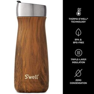 S'well Stainless Steel Traveler Bottle With Commuter Lid - 16 Fl Oz - Teakwood - Triple - Layered Vacuum - Insulated Containers Keeps Drinks Cold for 24 Hours and Hot for 6 - BPA - Free Water Bottle